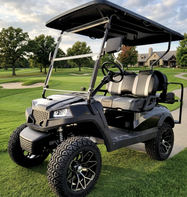Terminator 48V Electric Golf Cart – Four Seater with Flip Seat and Custom Rims, Black
